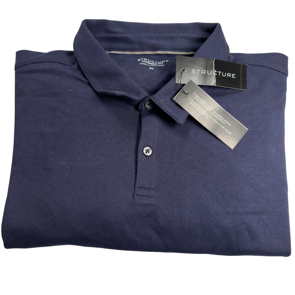 Structure Polo Shirt Modern Fit Navy Blue Solid Cotton‎ Blend XL NWT